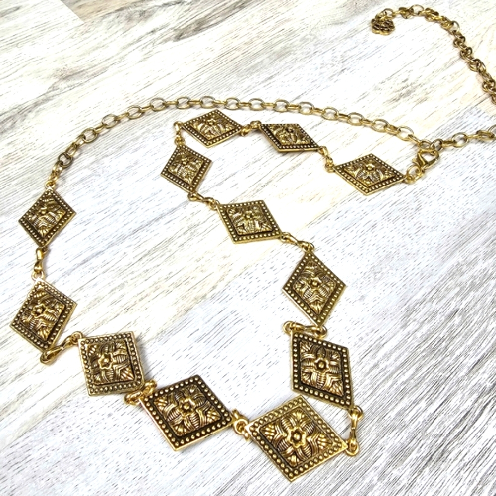 New Boho Rhombus Metal Statement Belt - Picture 2 of 6